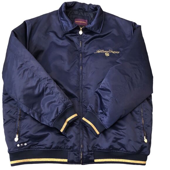 Y2K ROCAWEAR Vintage Bomber Varsity Jacket Quilted Lining Blue Gold Nylon - Picture 15 of 15